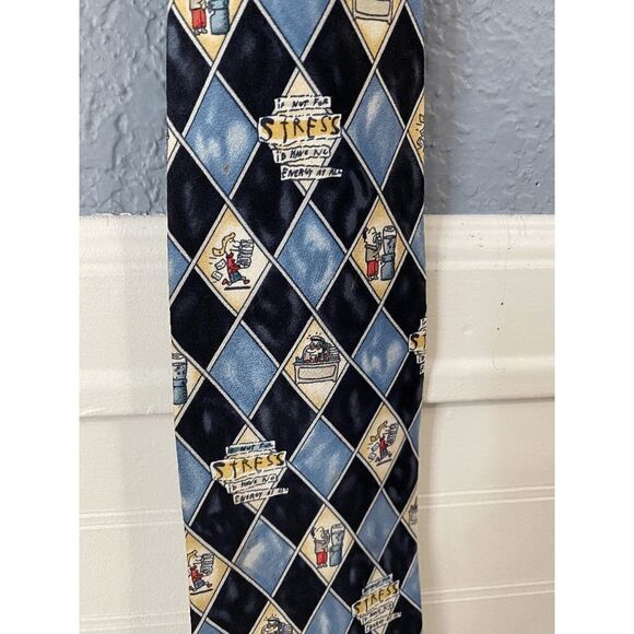 Shoebox Men’s Argyle Print Pure Silk Adjustable Neck Tie Blue & Black - Picture 6 of 6